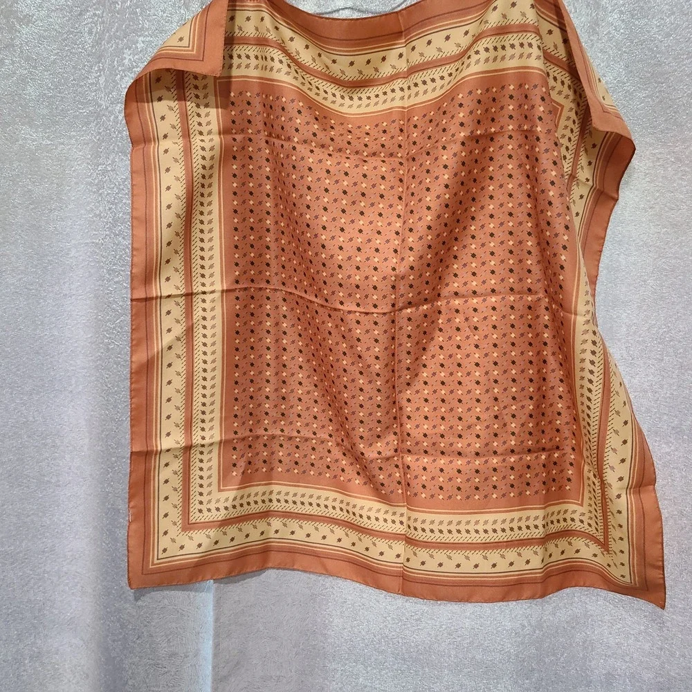 Vintage Style Terracotta Orange Geometric Foulard Square Silk Feel Scarf 26x26